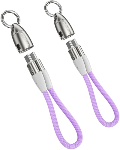 Image of Short USB C Cable PD 240W(2 Pack), 6 Inch Keychain USB C Cable /Phone Lanyard USB-C to Type-C Cables /Fast Charging Cable for Phone17 /16 /15 Samsung Galaxy Tablet Laptop External SSD(Purple)