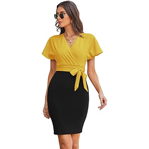 Vestido amarillo de manga corta con escote en V GRACE KARIN Cover