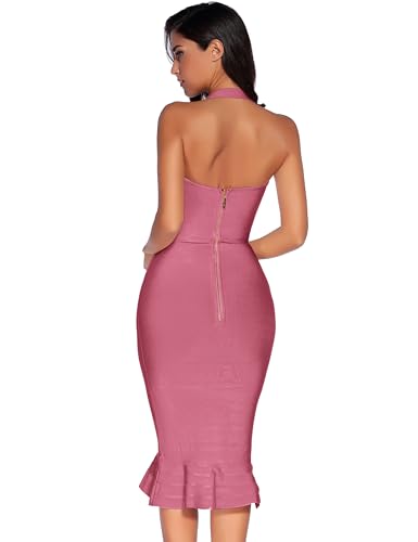Image of meilun Womens Halter Fishtail Bandage Party Dress Elegant Wedding Guest Dress