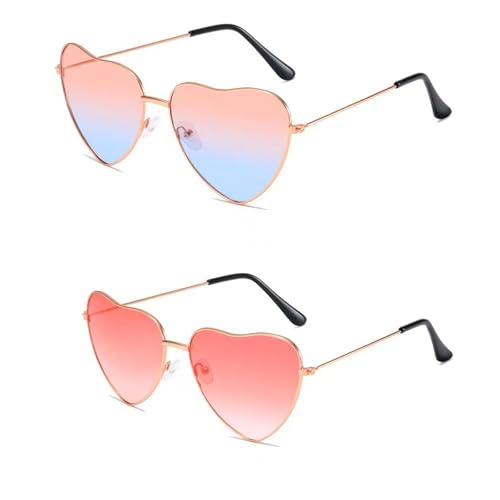TINA.WIN 2 pares de gafas de sol en forma de corazón, gafas de fiesta vintage, gafas hippie con forma de corazón para Mardi Gras, fiestas de cumpleaños, Halloween, festivales