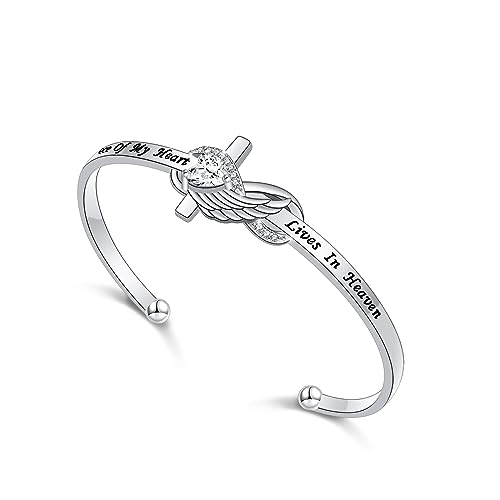 Yearace 925 Sterling Silver Engraved Faith Over Fear Heart Infinity Cross Charm Cuff Bangle Bracelet Sideways Cross Bracelet Bible Verse Religious Gift for Women Catholic