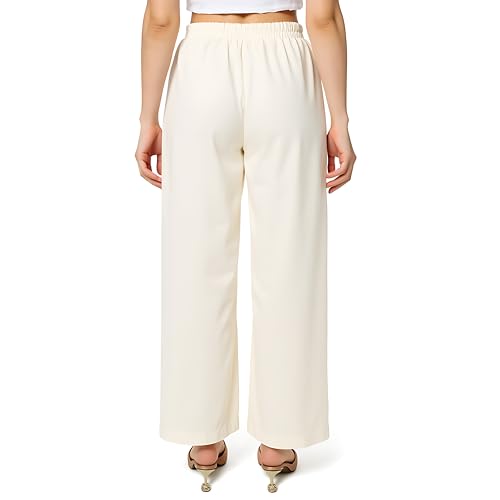 Image of Women's Rayon Palazzo Pants | Solid Color Wide Leg Trousers in 18 Shades | Elastic Waist Casual Bottoms XS-7XL | Comfortable