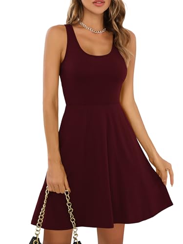 Image of Missufe Women's Sleeveless Racerback Flared Casual Plain Tank Dress