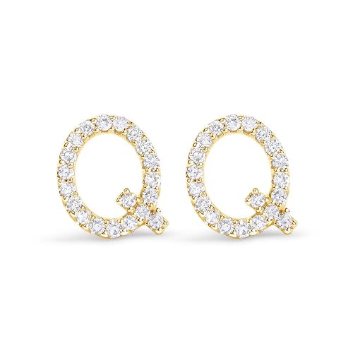 10K Yellow Gold 1/10 Cttw Diamond 'Q' Initial Stud Earring