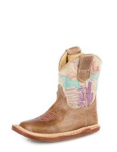 Roper Kids Cowbabies Running Free (Infant/Toddler) Western Boot, Brown, 4 US Unisex