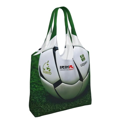 White Soccer Ball One-Shoulder Canvas Bag Reusable Tote Bags,Bulk Grocery, Shopping, Beach, Travel And Gift Use2