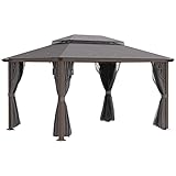 Outsunny Pavillon Gartenpavillon 4 x 3 m Gartenzelt Festzelt Partyzelt mit 4 x Seitenteile 4 x Moskitonetz atmungsaktivem Doppeldach Metall Polyester Braun+Dunkelgrau