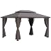Produktbild Outsunny Pavillon Gartenpavillon 4 x 3 m Gartenzelt Festzelt Partyzelt mit 4 x Seitenteile 4 x Moskitonetz atmungsaktivem Doppeldach Metall Polyester Braun+Dunkelgrau
