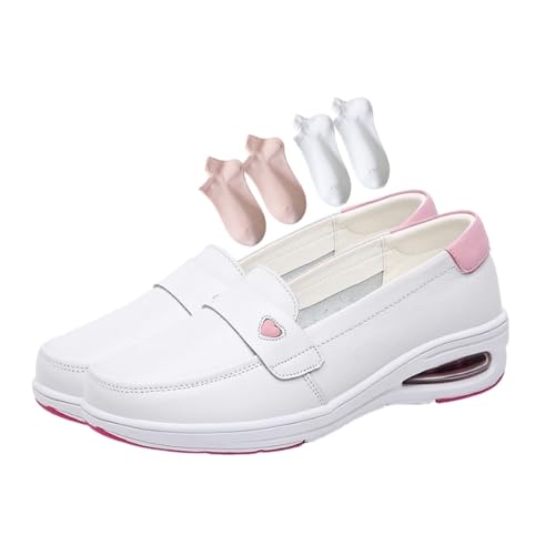 Orthopedic Walking Shoes for Women, Women's Leather Non-Slip Work Wide Fit Comfy Air Cushion Breathable Slip On Walking Nurse Shoes, Comfortable Air Cushion, for Nurse Doctors