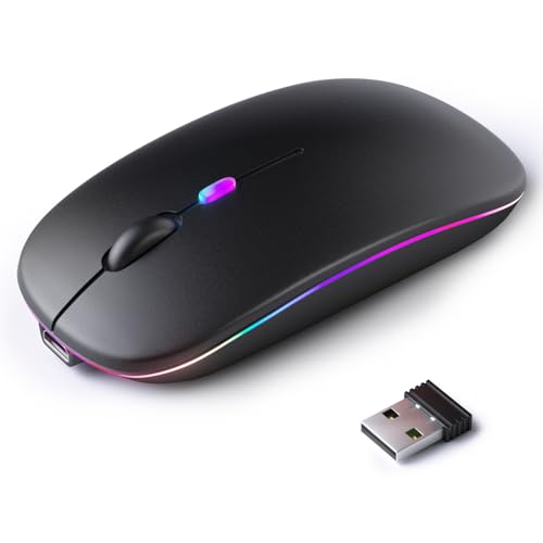 KANMABPC Wireless Bluetooth Mouse &ndash; Rechargeable, Silent, Dual Mode (Bluetooth 5.2 & USB) with LED...