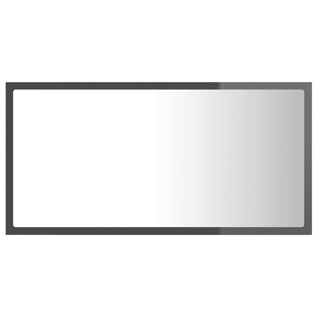 Lustro łazienkowe LED, wysoki połysk, szare, 80 x 8,5 x 37 cm, akrylowe, szafki i przechowywanie, szafki pod umywalkę, szafki łazienkowe