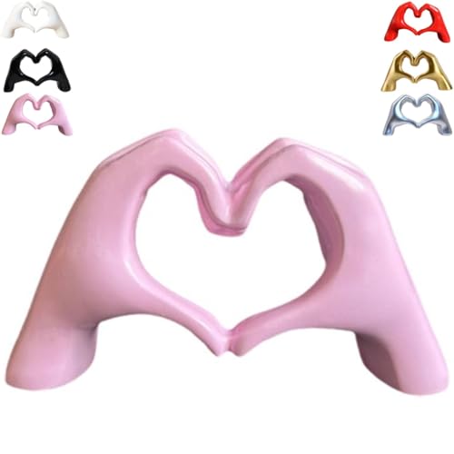 Heart Hands Sculpture Decor, Love Hand Statue Room Decoration, Love Finger Sculpture for Shelf Coffee Table Office Bedroom Bookshelf Small Ornament Home Decoration (pink)