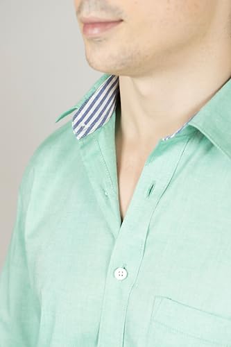 Image of Men's Smart Casual Shirt | Slim Fit | 100% Cotton | Oxford Weave | Office Shirt | Button Down | Striped Trimming Inside Cuff and Collar | Best Shirts for Men