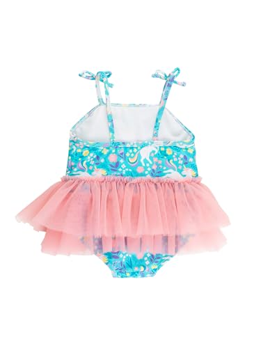 RuffleButts Girls UPF50+ Sun Protection Peplum Smocked Bodice/Tulle Skirted One Piece Swimsuit2