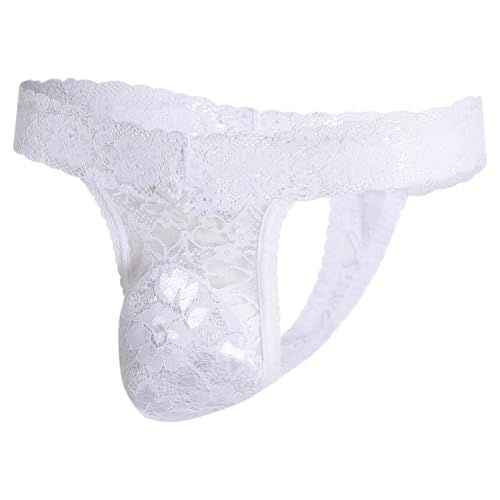 GNFVQLLE Lace Frilly Sissy Panties Femboy Mens Thong Sexy Underwear Male Lingerie Girly Clothes Feminine Outfit White