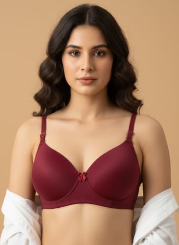 Image of Imsa Moda Women's Stretchable Lightweight Lightly Padded Full Coverage Wire Free T-Shirt Bra Combo Pack of 2