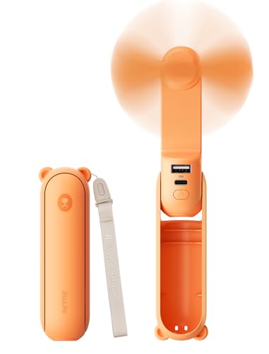 JISULIFE 3-in-1-Mini-Handventilator tragbarer Ventilator & Powerbank & Taschenlampe 19 Stunden max. Kühlung per USB wiederaufladbar Taschenformat für Reisen Kreuzfahrt Konzerte Make-up