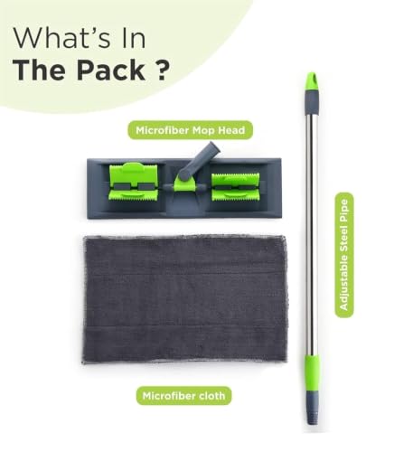 Image of Flat Floor Cleaning Mop | Microfiber Dust & Water Absorbent Mop with Long Rod | Kitchen, Hall, Bathroom & Floor Cleaning | फर्श साफ करने वाला पोछा
