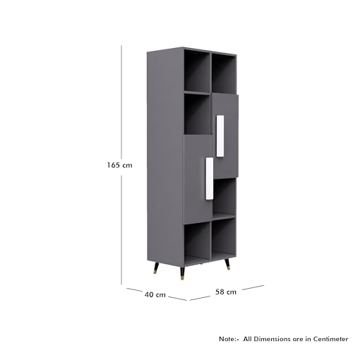 Image of Bniture Bookshelf for Home | Engineered Wood Book Shelf with 2 Door & 6 Shelf | Open Book Shelf Stand for Library | Multipurpose Display Organizer for Living Room, Study & Office | Slate Grey