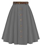 Women's Vintage Dressy Midi Skirt High Waisted Stretch A-Line Skirts for Summer Gray S