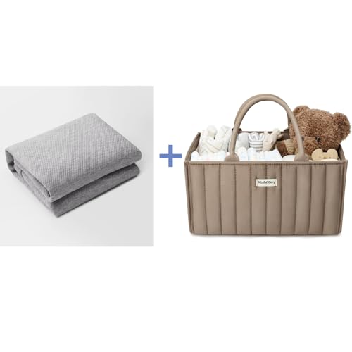 Image of Changing Pad Cover and Diaper Caddy Organizer Bundle (Gray + Brown)