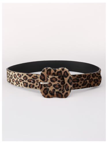 Verdusa Women's Leopard Print Belts Faux Fur PU Leather Waist Belts2
