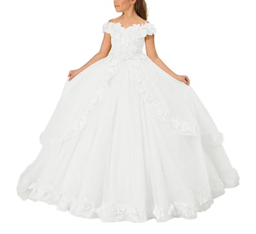 Applique Flower Girl Dress Off Shoulder First Communion Dress for Girls Pageant Dresses