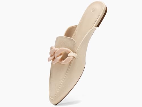 Image of Juliet Holy Womens Mules Flats Pointed Toe Backless Loafers Slip on Metal Chain Slides