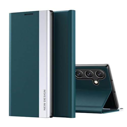 Étui Samsung Galaxy S23 Plus vert foncé à rabat arrière rigide en cuir magnétique