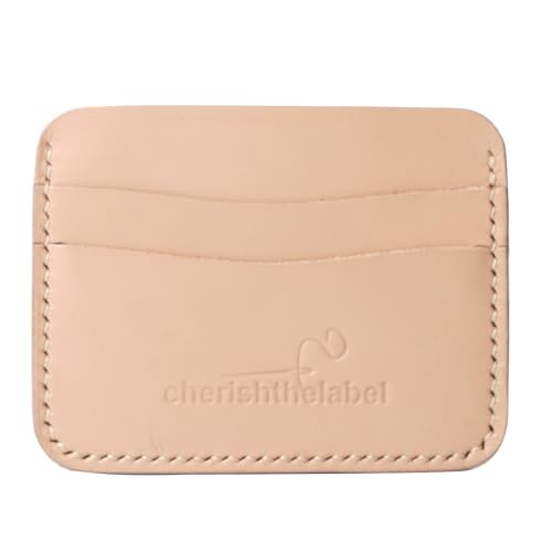 Minimalist Leather Card Holder, Slim Front Pocket Wallet, Hand-Stitched Full Grain Vegetable Tanned Leather For Men & Women (BEIGE HAND STICH, BEIGE)