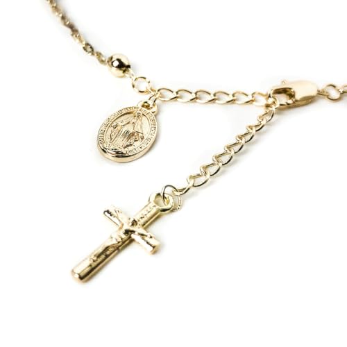Stunning Catholic Rosary Bracelet for Women with Our Lady of Graces Medal and Cross Crucifix Charm, 14K Gold Plated, Adjustable - Dainty Elegant Religious Jewelry Gift4