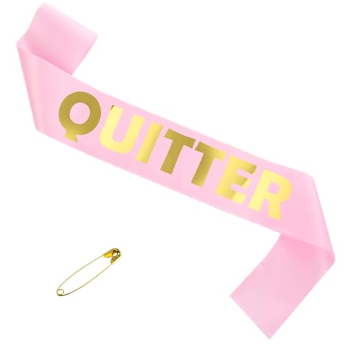 Quitter sash; Quitter Retirement Party Sash - Funny Retirement Party Supplies, Ideas, Gifts and Decorations; Going Away, Graduation, Retirements Sashes; Divorce Partys Supplie & Decorations Sashs, Divorce, finish, Graduation Party Supplies & Decorations - BLUE (PINK)