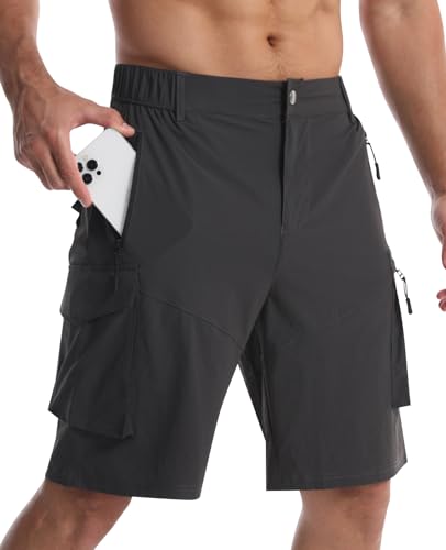Danfiki Hiking Shorts Men with Zip Pockets Walking Smart Shorts Quick Dry Dark Grey