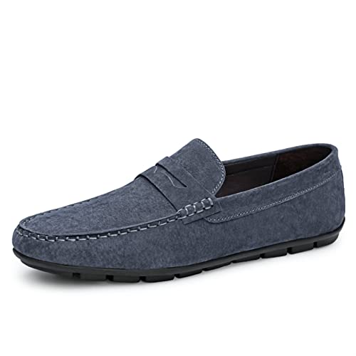 Loafers for Men Penny Loafer Genuine Leather Stitching Details Round Toe Flat Heel Slip Resistant Anti-Slip Casual Slip-on