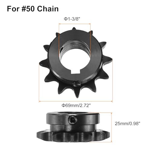 Image of uxcell #50 Chain Roller Sprocket B Type, 1-1 /8 inch Bore 12 Tooth Single Strand Chain Sprocket, Carbon Steel, Keyway with Set Screws