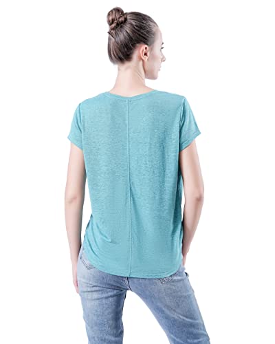 Zwhemp Hemp T-Shirt For Women's, Crew Neck Tee, Short Sleeve T-Shirt, 55% Hemp 35% Recycle Polyester 10% Tencel, Latigo Bay Green #TOP4