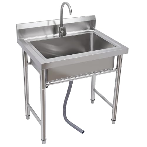 Free Standing Stainless-Steel Commercial Restaurant Kitchen Sink, One Compartment Prep & Utility Sink, Kitchen Sink Station with Deep Basin Bowl for Restaurant Kitchen Laundry Garage Food Truck