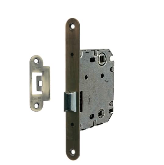 AZERODESIGN-Picaporte puerta interior-Cerradura Puerta Interior-Picaporte Reversible-165x20mm-Pestillo Desplazado 70mm-Canto Redondo-Acabado Bronce- Material Hierro