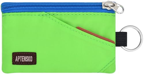 Image of RFID Blocking Travel Wallet with Adjustable Lanyard, Small Nylon Zipper Pouch and Badge Holder for ID, Credit Cards, Cash, Keys, Commuters (Green)