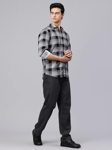 Image of Majestic Man Stylish Slim Fit Cotton Spread Collar Checked Casual Shirt