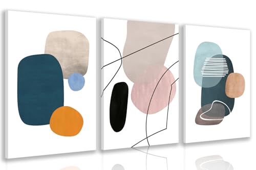 IAFWZX Framed Abstract Geometric Wall Art, Orange Blue Beige Color Block Wall Decor...