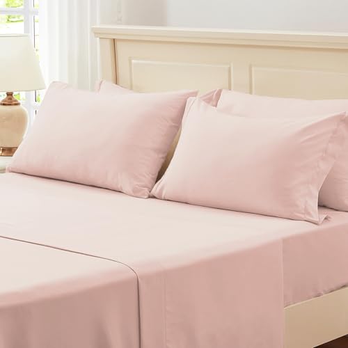 Image of Zzlpp Twin Comforter Set - 5 Pieces, Pink Seersucker Bed in a Bag with Comforter, Pillow Sham, Pillowcase, Flat Sheet, Fitted Sheet