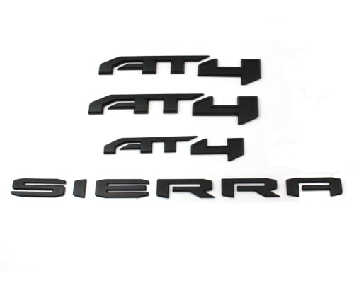 Image of 4PCS Matte Black AT4 Emblem Sierra Letters Compatible with 2019-2024 Sierra 1500 (Matte Black)