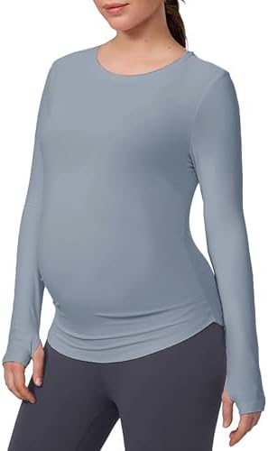 Mama Land Maternity Long Sleeve Shirts - Pregnancy Crewneck Basic Soft Tops for Workout Athletic Yoga Casual Clothes