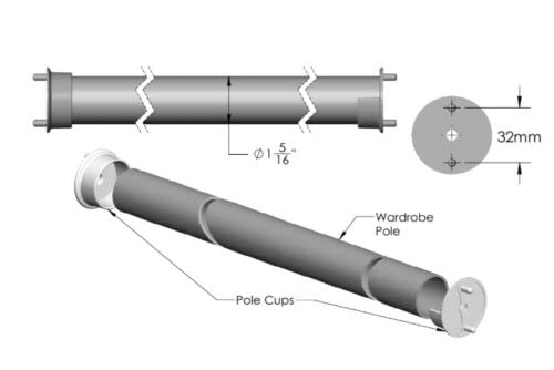 TAG Hardware 1 5/16 Inch Diameter Round Wardrobe Tube Closet Rod with End Supports (MATTE ALUMINUM, 17 3/4