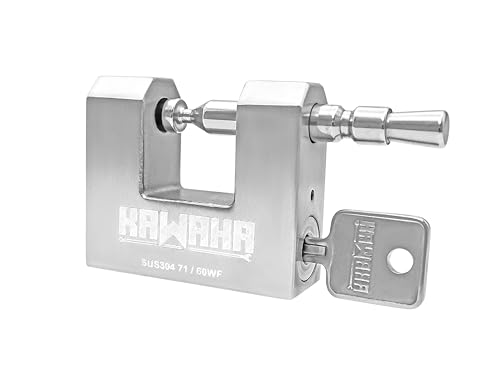 KAWAHA 71/60KD-3SK Stainless Steel D-Shaped Heavy Duty Padlock with Key for Garage Door Containers