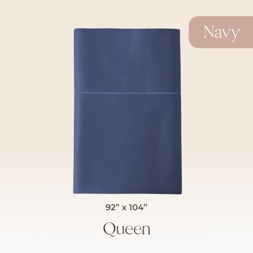 Image of Certified Organic Queen Flat Sheet Only - 100% Organic Cotton Top Sheet with Luxurious Soft and Breathable 300 Thread Count Sateen Weave Finish - GOTS & Fairtrade Certified (Navy, Queen)