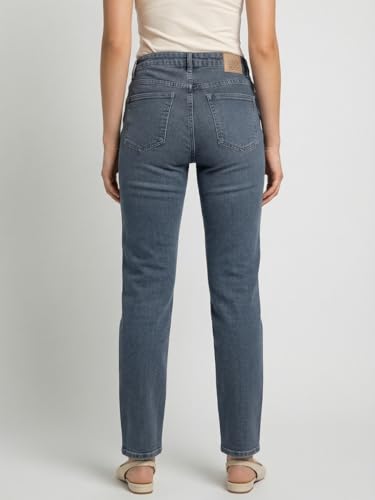 Image of Urbano Fashion Women's High Rise Straight Fit Washed Jeans Non-Stretchable