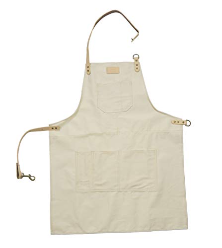 FUYUFU Unisexe Denim Tablier de Cuisine Adulte Tablier de Travail pour Café Bar BBQ Jardinage (Beige)