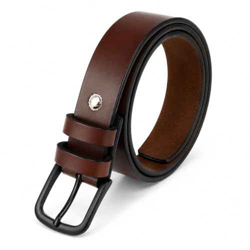 Image of Men's Black Leather Belt with Matte Black Pin Buckle